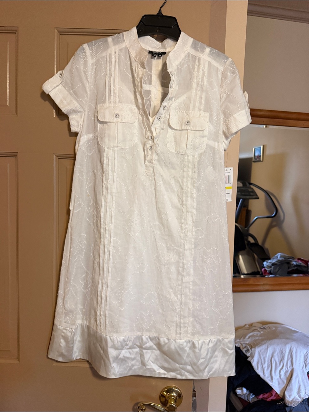 XOXO White Short-Sleeve Mini Henley Dress